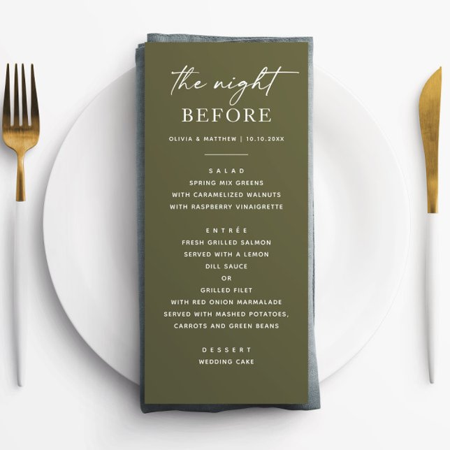 Menu Dîner de répétition vert olive | Nuit rustique ava (Créateur téléchargé)