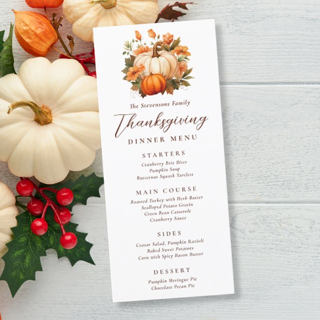 Menu Dîner de Thanksgiving Floral de Citrouille Script  (Créateur téléchargé)