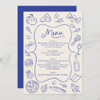 Menu Dîner Dessin À Main Italien Bleu
