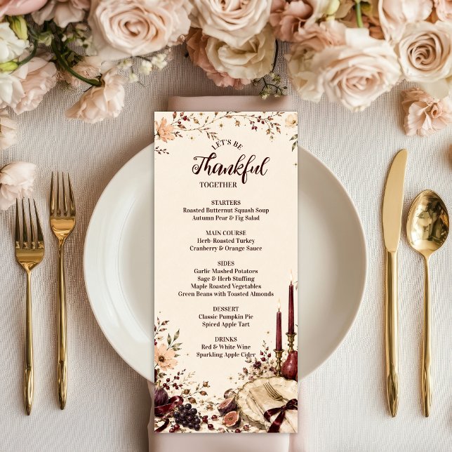 Menu Dîner Élégant de Friendsgiving Floral (Créateur téléchargé)