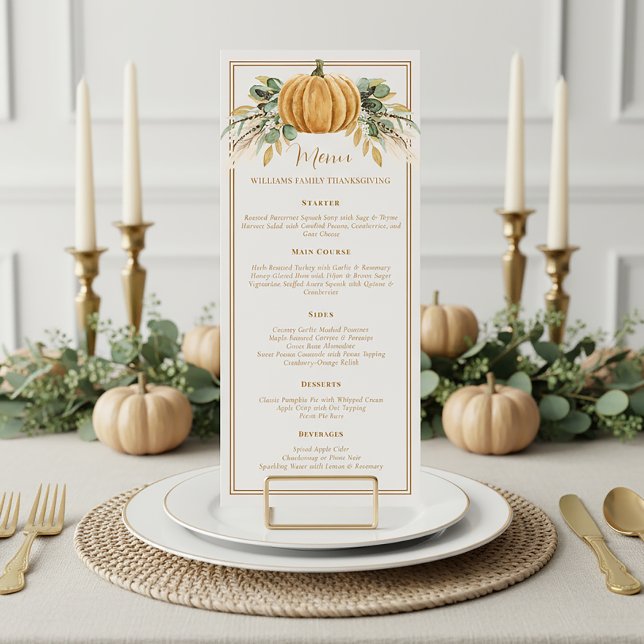 Menu Dîner Élégant de Thanksgiving Automne Citrouille (Créateur téléchargé)