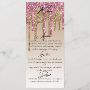 Menu Dîner élégant personnalisé rose gold pailleté gout