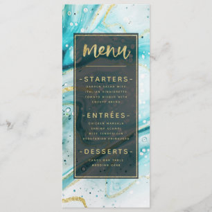 Menu Dîner en marbre sarcelle éclaboussure d'encre avec