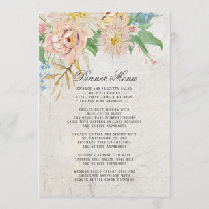 Menu Dîner Été Aquarelle Blush Floral Folial