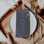 Menu Dîner floral bleu classique<br><div class="desc">Cette carte à la carte classique à la floraison bleue sauvage est parfaite pour un mariage rustique. Le design est composé de fleurs sauvages rose, violet, jaune, bordeaux, marine et bleu dessinées à la main, disposées dans de belles formes. Ce menu peut être utilisé pour une réception de mariage, un...</div>