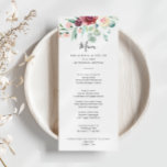 Menu Dîner Floral Eucalyptus Contemporain<br><div class="desc">Cette carte contemporaine de dîner à fleurs d'eucalyptus est parfaite pour un mariage moderne. Le design est composé de couleurs d'eau violet, rousse, bordée et bordeaux de délicieuses pivoines avec des feuilles d'eucalyptus verts, inspirant beauté artistique. Ce menu peut être utilisé pour une réception de mariage, un dîner de répétition,...</div>