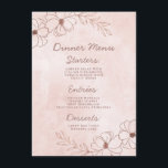Menu Dîner Floral Pink & Rose Gold Foil<br><div class="desc">Rose et or Rose Flexible Flore Mariage à la frontière Design avec des fleurs dessinées à la main, des Feuilles et de l'aquarelle arrière - plan. A Chic and Modern Look for a spring or summer mariage, with soft color palette : Blush Pink, and rose gold faux foil details. Éléments...</div>