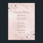 Menu Dîner Floral Pink & Rose Gold Foil<br><div class="desc">Rose et or Rose Flexible Flore Mariage à la frontière Design avec des fleurs dessinées à la main, des Feuilles et de l'aquarelle arrière - plan. A Chic and Modern Look for a spring or summer mariage, with soft color palette : Blush Pink, and rose gold faux foil details. Éléments...</div>