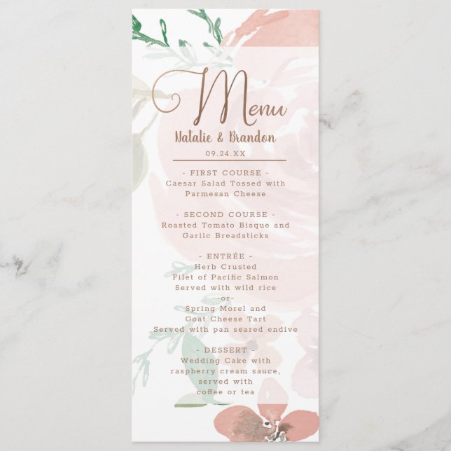 Menu Dîner Floral Vintage Dusty Rose Rose (Devant)