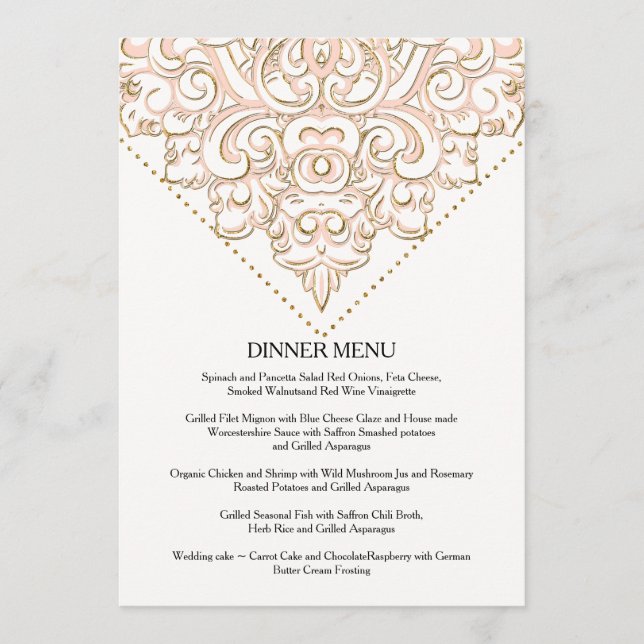 Menu Dîner Formel Élégant Lace Scroll Swirl (Devant)