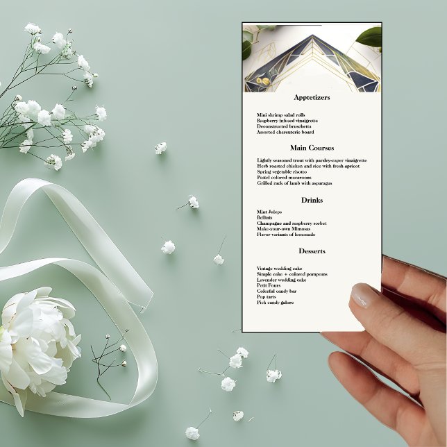 Menu Dîner Géométrique Moderne avec Petites Fleurs (Créateur téléchargé)