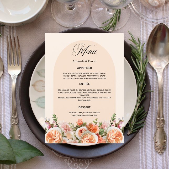 Menu Dîner mariage beige crème orangé (Créateur téléchargé)