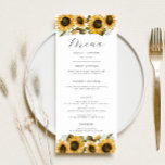 Menu Dîner Mariage de fleurs de tournesol<br><div class="desc">Carte de menu Rustique à mariage floral avec aquarelle illustrant des tournesols jaunes avec l'haleine du bébé.</div>