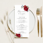 Menu Dîner Mariage de la marine et de la Bourgogne<br><div class="desc">Elégante carte de menu mariage floral avec aquarelle illustrant les fleurs de pivoines bordeaux et de marine avec verdure.</div>