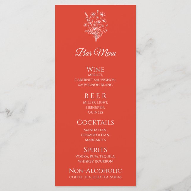 Menu Dîner mariage et Bar Menu-Fleur sauvage Élégance (Dos)