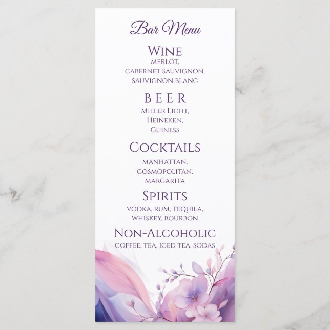 Menu Dîner mariage et Bar Menu-Fleurs de cerisiers (Dos)