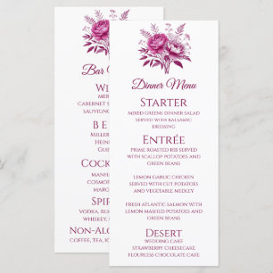 Menu Dîner mariage et Bar Menu-Magenta Peony