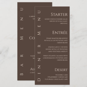 Menu Dîner mariage et Bar Menu-Pays Brown