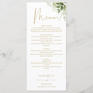Menu Dîner Mariage Floral Gold Monogram