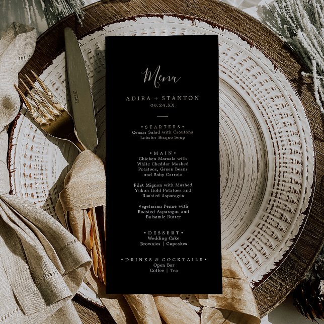 Menu Dîner Mariage minimal en coordonnées noires (Créateur téléchargé)