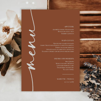 Menu Dîner Mariage moderne Boho Desert Terracotta