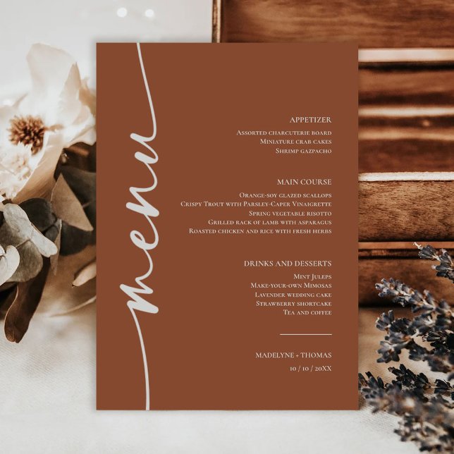 Menu Dîner Mariage moderne Boho Desert Terracotta (Créateur téléchargé)