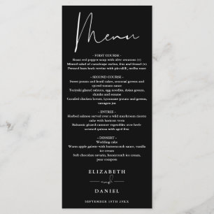 Menu Dîner Mariage Noir Et Blanc De Script Moderne