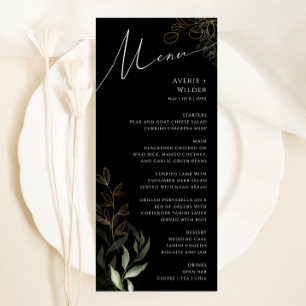 Menu Dîner Mariage noir et or noir et blanc