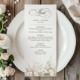 Menu Dîner Mariage Rustique White Blooms