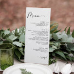 Menu Dîner minimaliste Mariage Moderne<br><div class="desc">Elégant minimaliste écriture manuscrite Mariage Diner Menu : Ce menu mariage élégant, mais simple, présente un design minimaliste avec script d'écriture moderne. Parfait pour ajouter cette touche spéciale à votre décor de réception. Le dos contient vos initiales et la date mariage. Vous pouvez ajouter ou supprimer du texte au verso...</div>