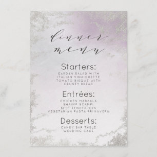 Menu Dîner Ombre Lavender Purple Silver Foil Frosted