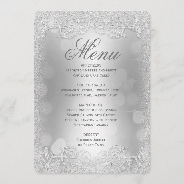 Menu Dîner | Parties scintillant Argent Faux (Devant)