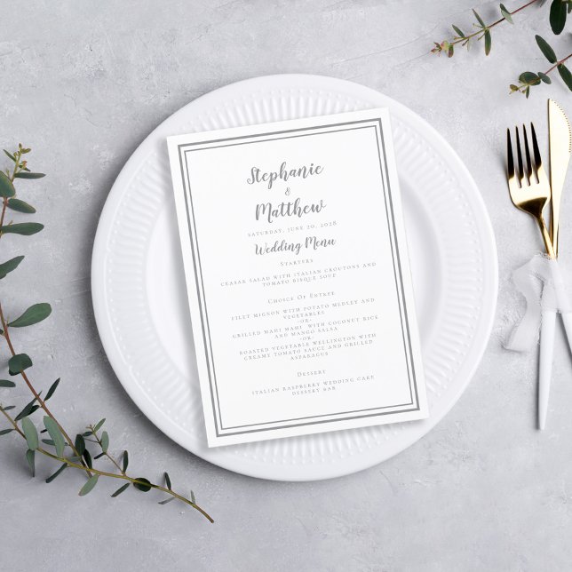 Menu Dîner simple Gris Mariage Choix moderne (Créateur téléchargé)