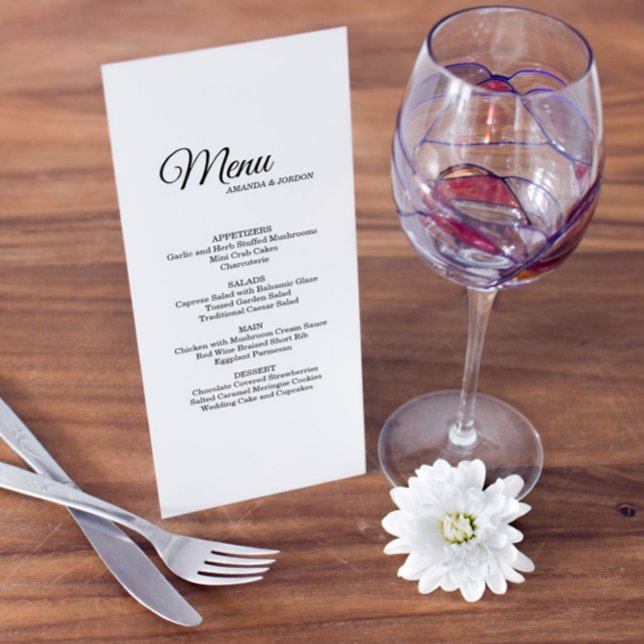 Menu Dîner Simple Noir Blanc Calligraphie (Créateur téléchargé)