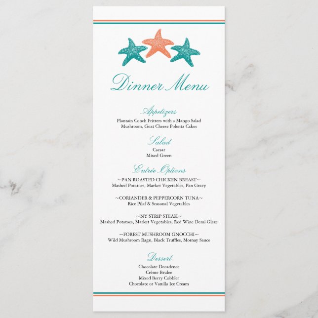Menu Dîner Starfish (Devant)