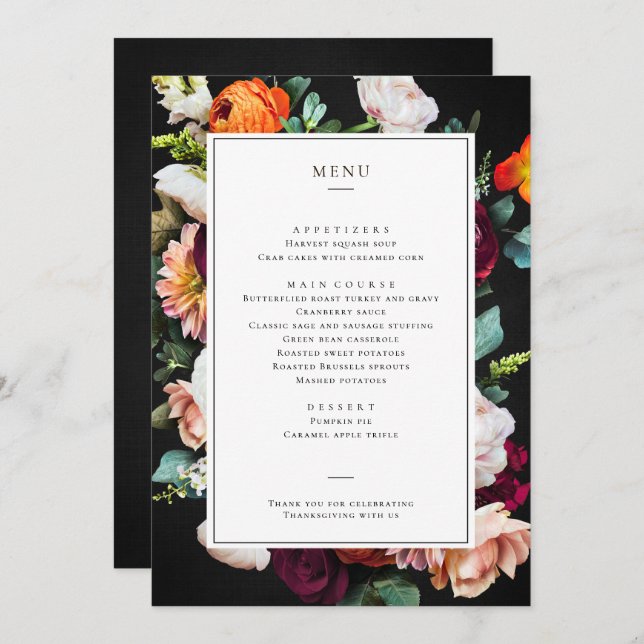 Menu Dîner Thanksgiving / Déjeuner / Petit déjeuner Flo (Devant / Derrière)