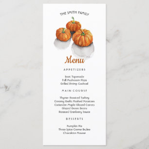 Menu Dîner Thanksgiving Menu Citrouille Peint