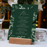 Menu Dîner verdoyant Mariage<br><div class="desc">Menu de mariage élégant avec "Menu" affiché dans un script de calligraphie moderne et détails du menu encadré par eucalyptus, fougères, et autres riches verdure sur un arrière - plan vert foncé. Personnalisez le menu du mariage botanique avec vos noms, date du mariage et menu du dîner. Le menu mariage...</div>