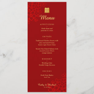 Menu Double rouge bonheur mariage chinois floral