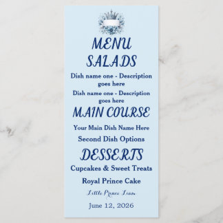 Menu Doublure d'enveloppe Couronne Prince Bleu Argent