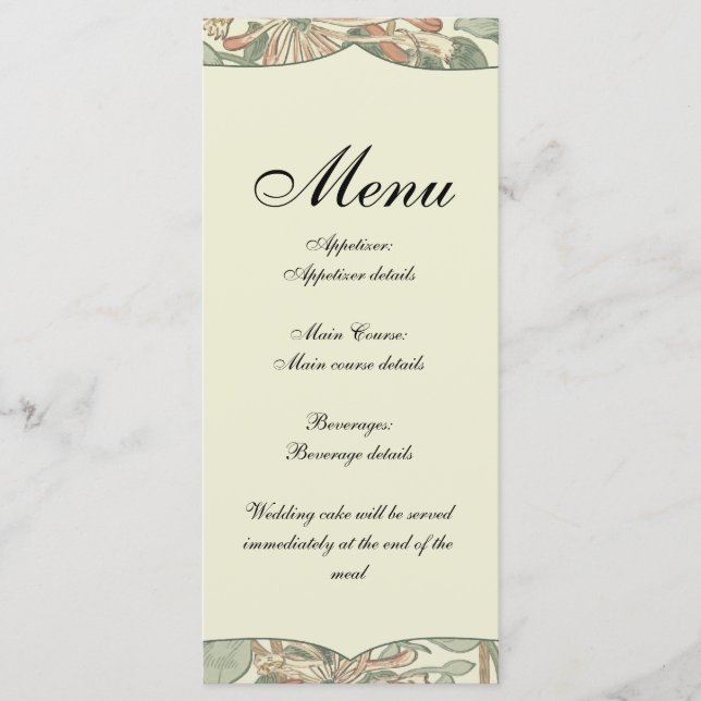 Menu Douce Chèvre Vintage William Morris Chèvrefeuille (Devant)