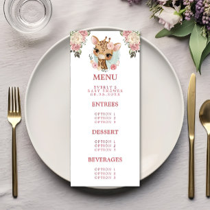 Menu Douce girafe florale aquarelle Baby Shower fille