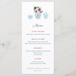 Menu Douche de mariage élégante aquarelle rouge blanc b
