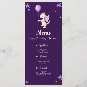 Menu Dragon mignon violet avec Baby shower de fille à b