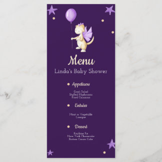 Menu Dragon mignon violet avec Baby shower de fille à b
