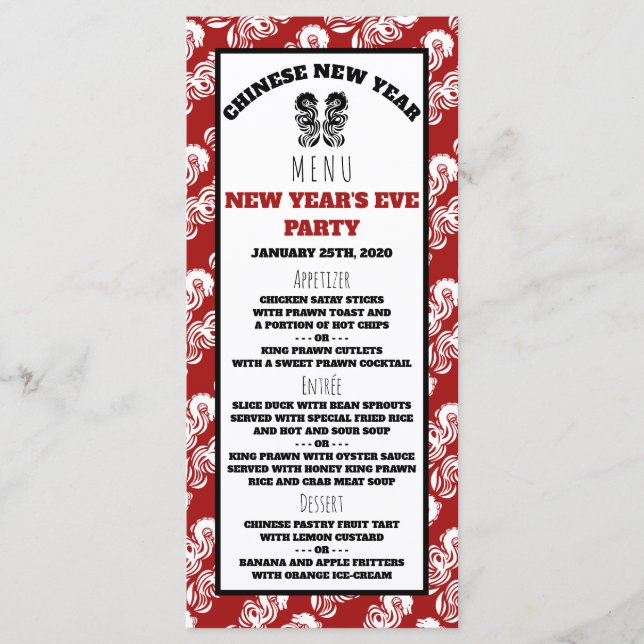 Menu Dragon Oriental chinois du Nouvel An (Devant)