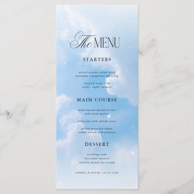 Menu Dreamy Blue We're on Cloud Nine Bridal Shower (Devant)