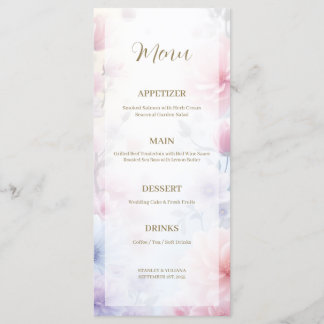 Menu Dreamy Pink Blue Watercolor Fantasy Floral Fine