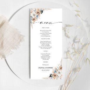 Menu Du Baby shower Floral Ivory And Blue Boho