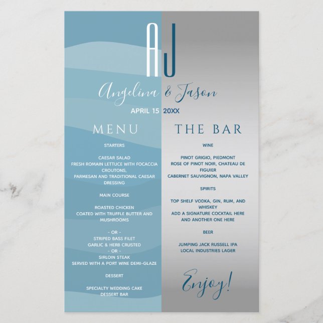 Menu du bar de mariage (Devant)